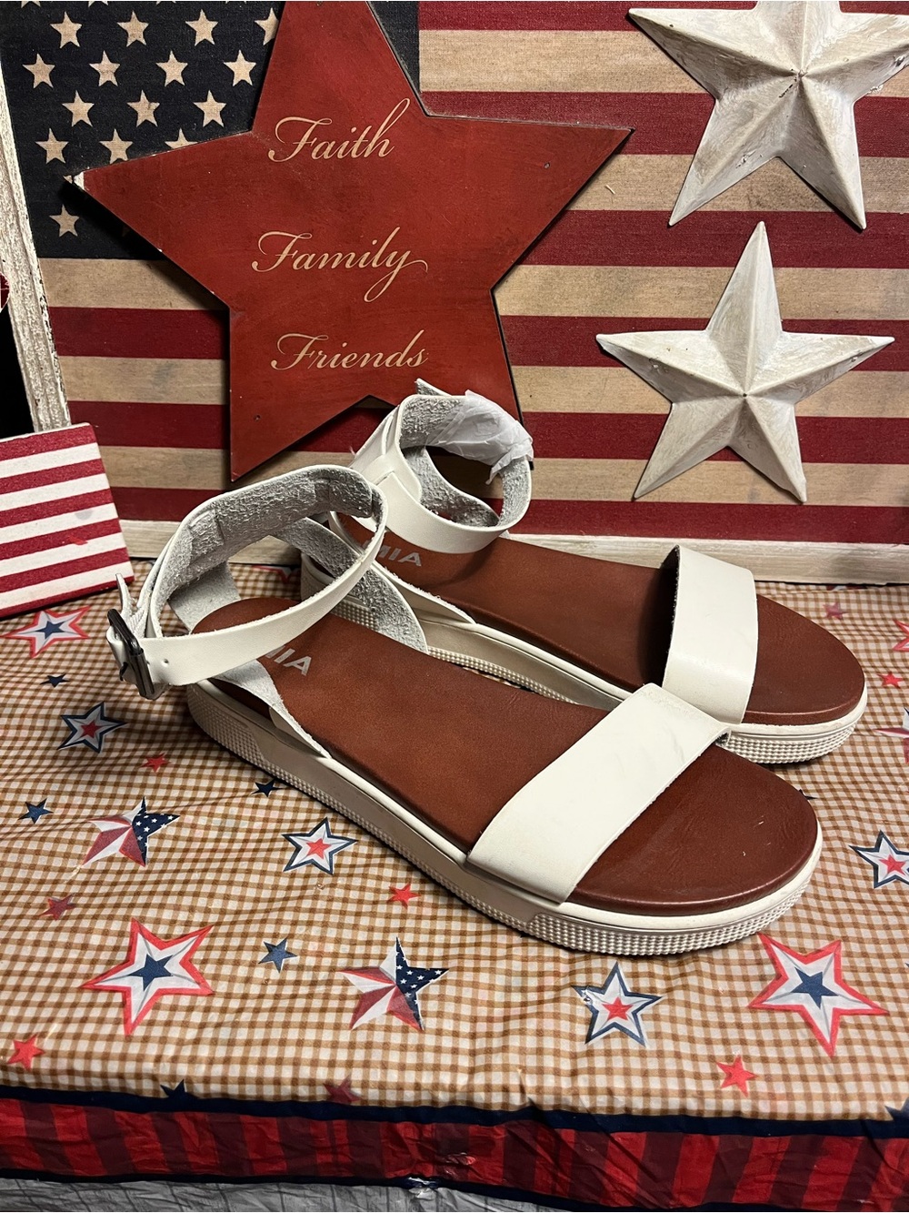 MIA White Ankle-Strap Platform Sandals
